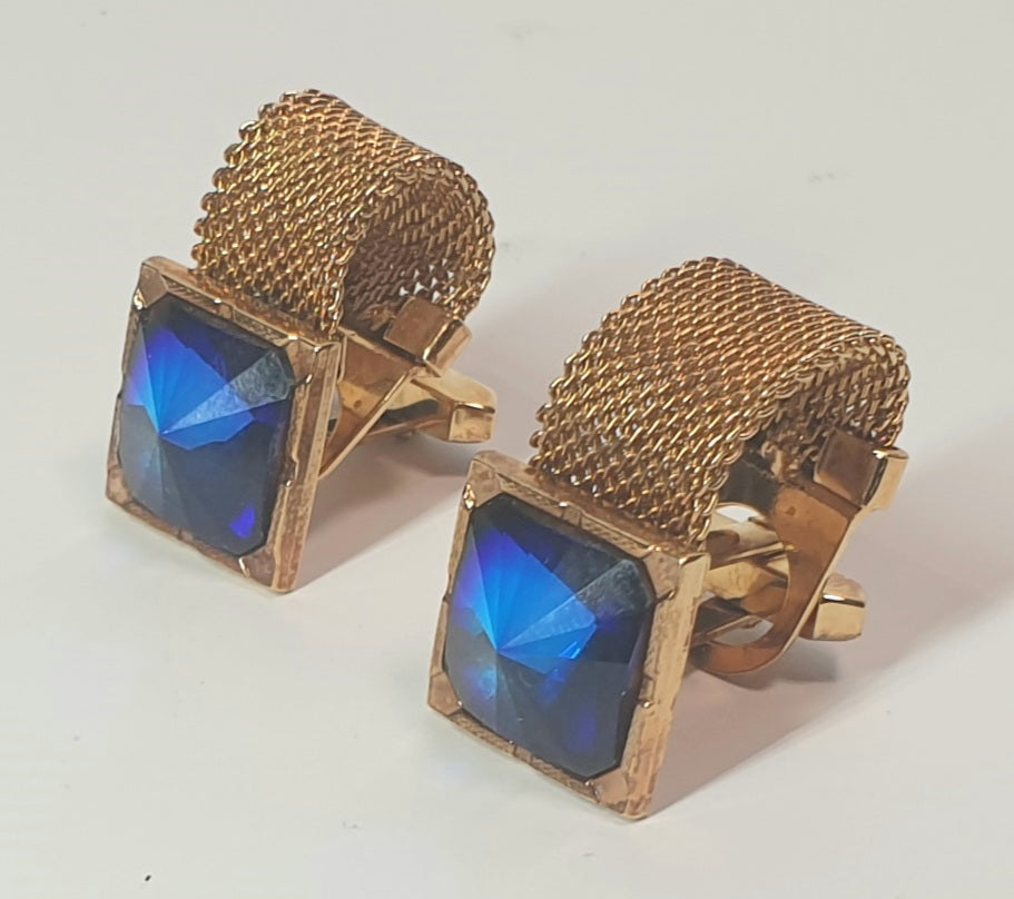 VINTAGE HICKOK CUFFLINKS BLUE GLASS