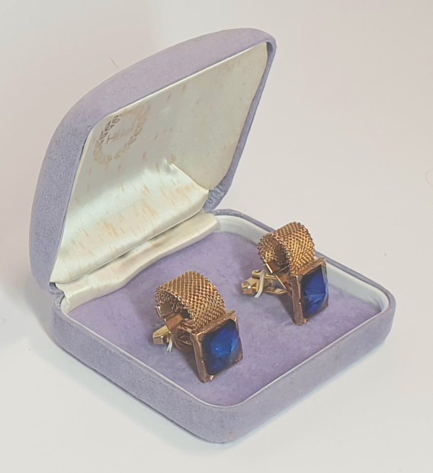 VINTAGE HICKOK CUFFLINKS BLUE GLASS