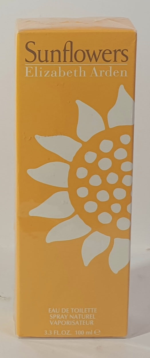Sunflowers by Elizabeth Arden perfume bottle packaging on a white background
