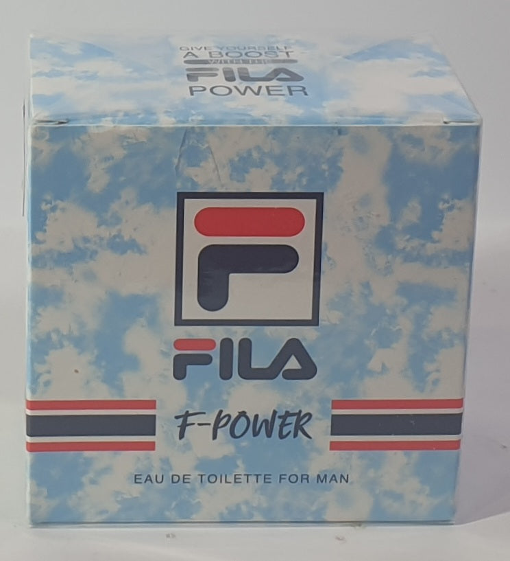 Fila F-Power eau de toilette packaging on a light gray background