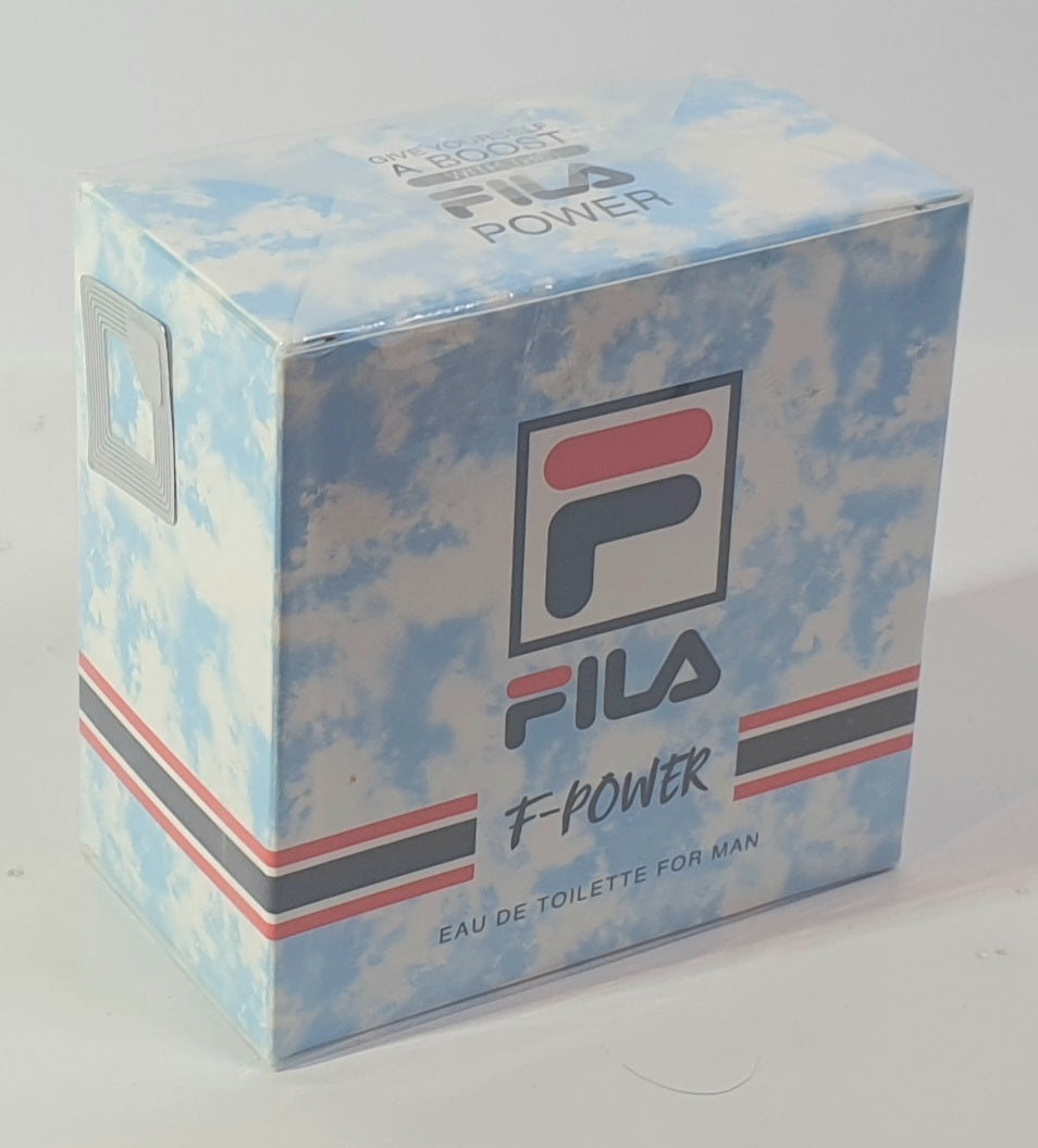 Fila F-Power eau de toilette packaging on a light gray background