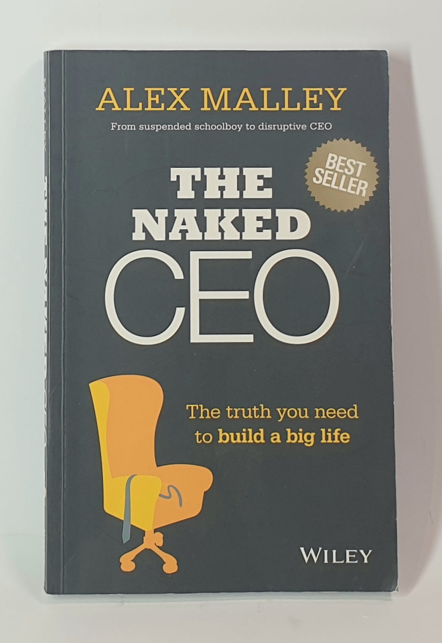 Book titled 'The Naked CEO' by Alex Malley on a gray background