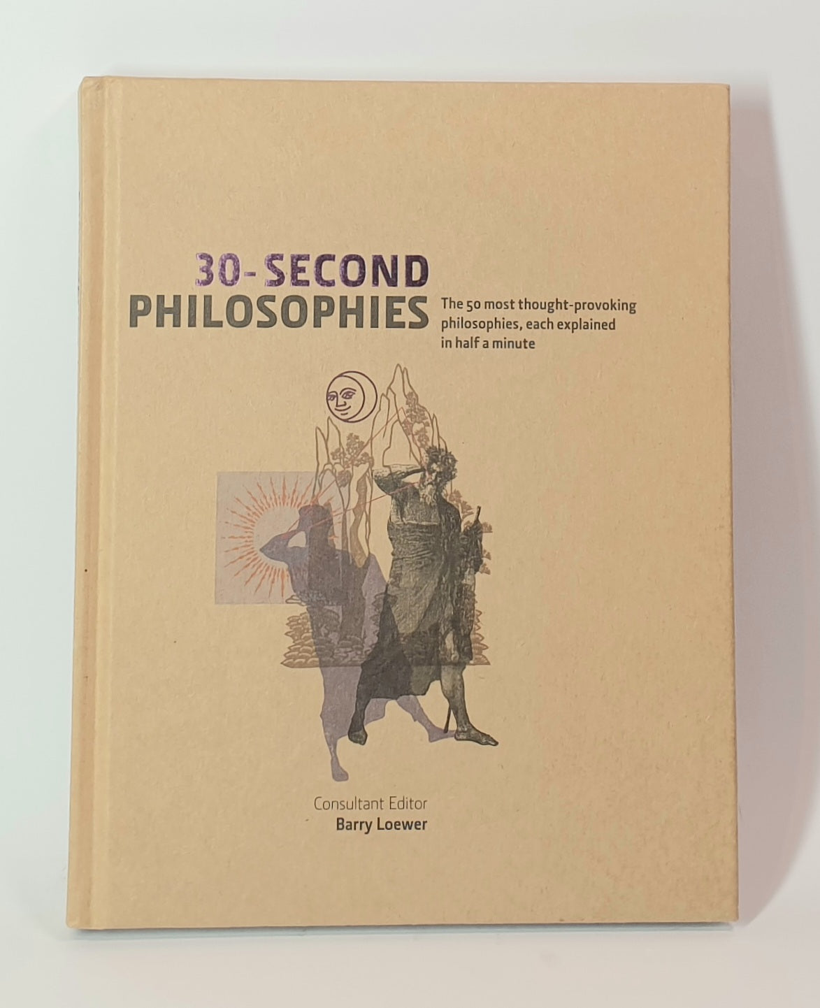 Book titled '30-Second Philosophies' with a beige cover and black text on a white background
