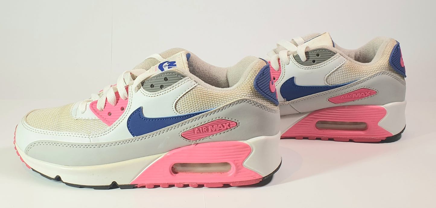 Nike Air Max 90 sneakers in a white, blue, and pink