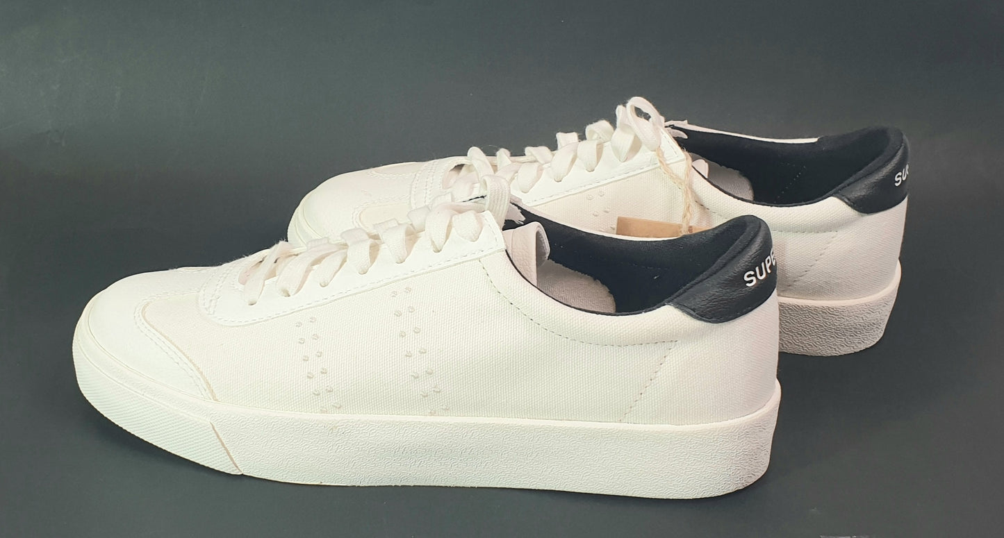 Superga 2843 Club S Canvas Faux Leather sneakers in white avorio/black Womens