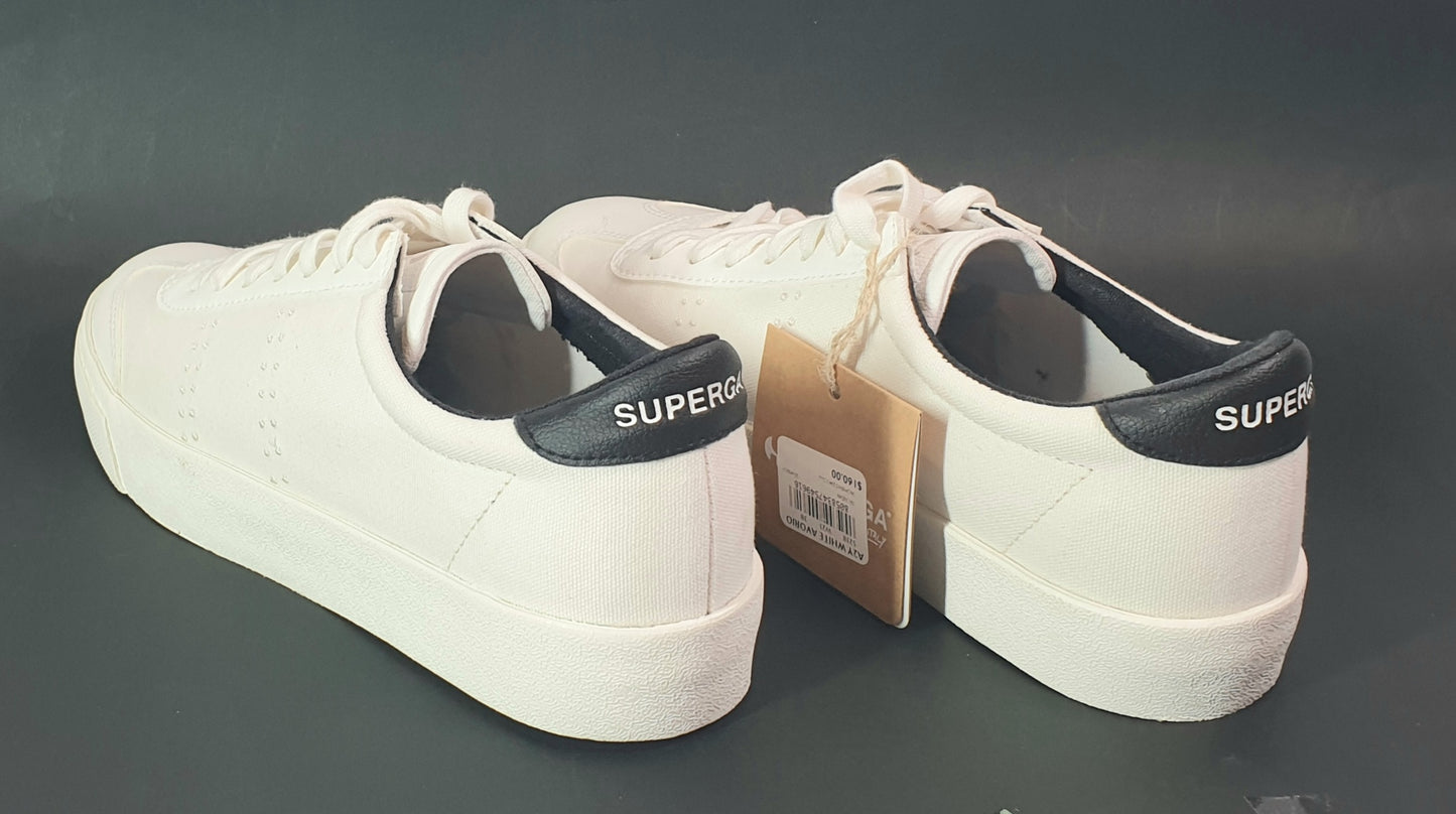 Superga 2843 Club S Canvas Faux Leather sneakers in white avorio/black Womens