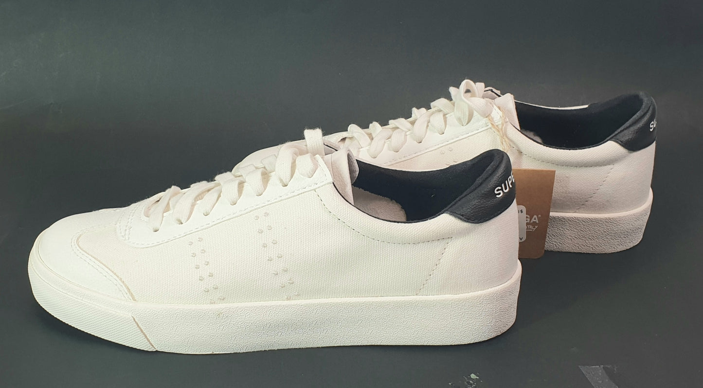Superga 2843 Club S Canvas Faux Leather sneakers in white avorio/black Womens