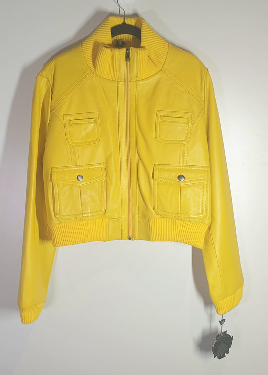 KNOLES AND CARTER YELLOW LAMB SKIN JACKET SIZE 4XL WOMANS JACKET