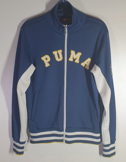Blue Puma jacket with white accents on a light gray background