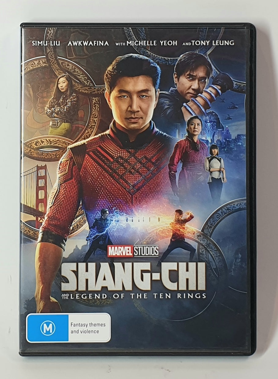 DVD cover of 'Shang-Chi and the Legend of the Ten Rings' with Marvel Studios branding.