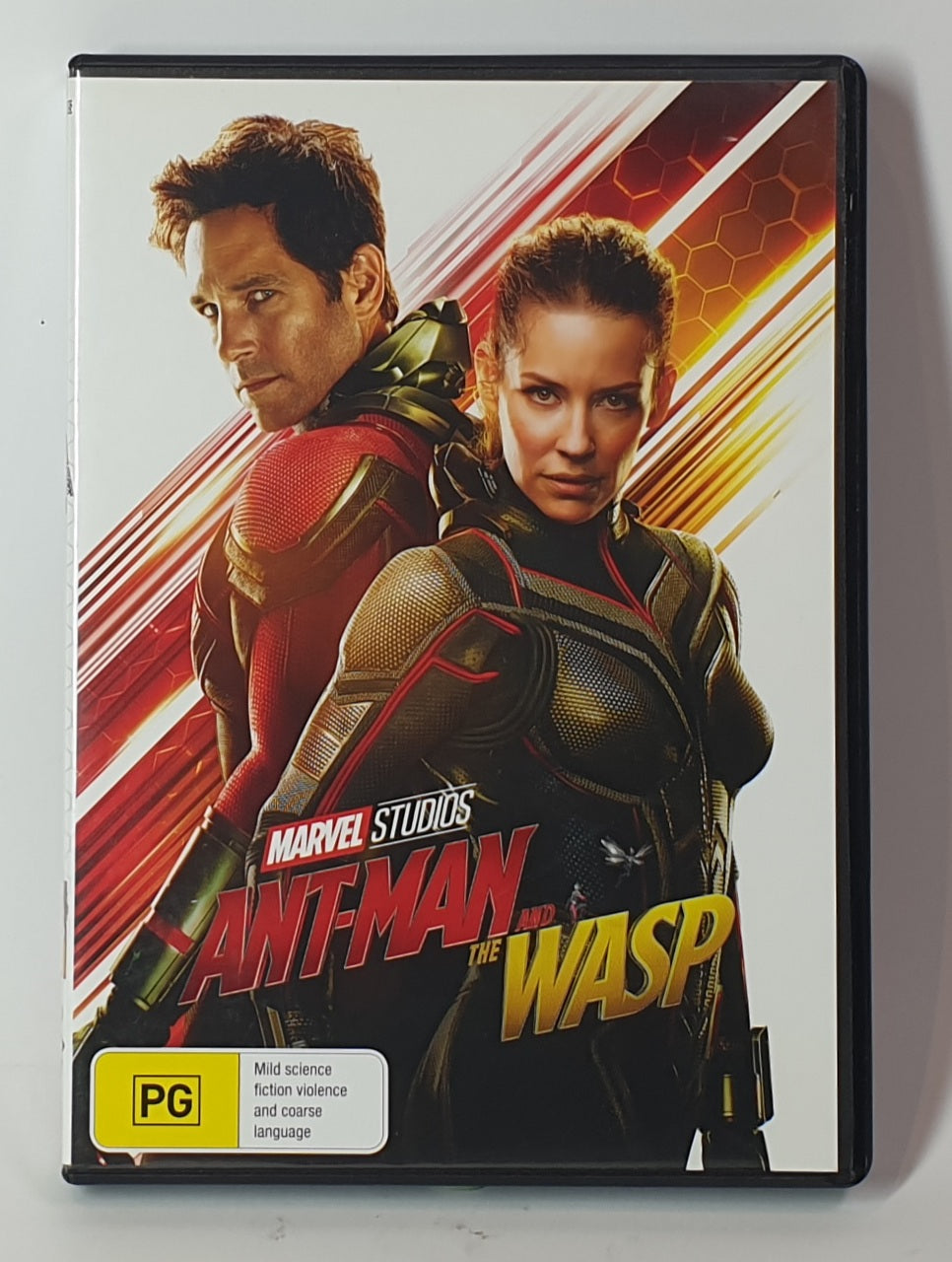 DVD cover of 'Ant-Man and the Wasp' featuring two characters in superhero costumes.