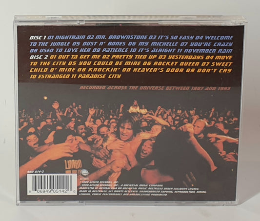 Back cover of a music CD with crowd scene and text