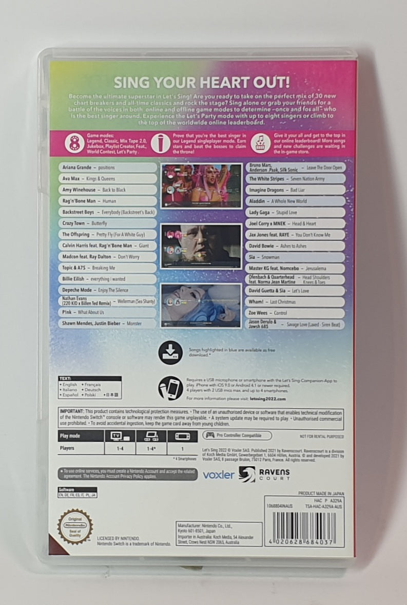 NINTENDO SWITCH LETS SING 2022