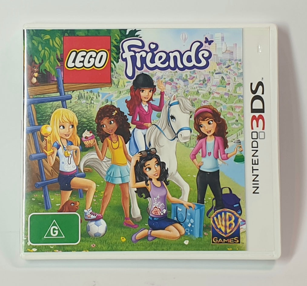 LEGO Friends Nintendo 3DS game cover with characters and horse on a grassy field