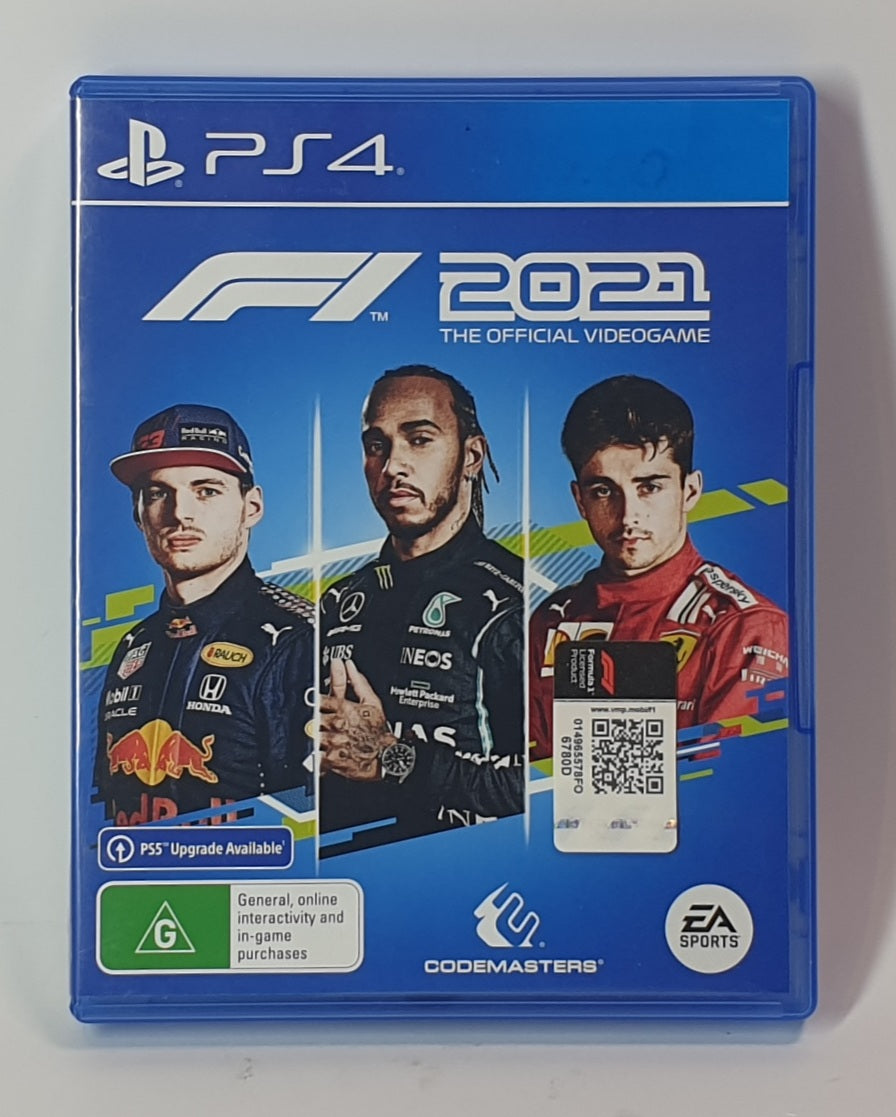 F1 2021 game case for PS4 with three racers on a blue background