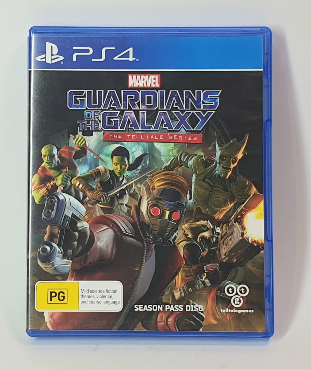 PlayStation 4 game disc cover for 'Marvel's Guardians of the Galaxy: The Telltale Series' on a white background
