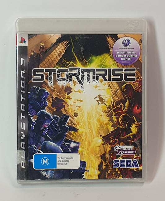 PlayStation 3 game case for 'Stormrise' with vibrant artwork and branding.