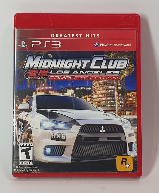 PlayStation 3 game case for 'Midnight Club: Los Angeles Complete Edition' on a white background