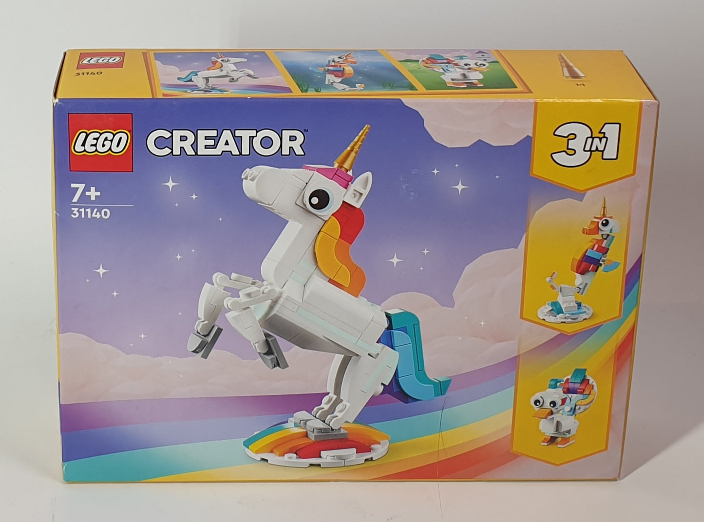 LEGO Creator unicorn set packaging on a white background