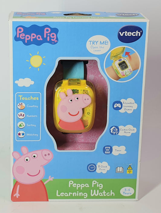 Vtech Peppa Pig learning watch packaging on a white background