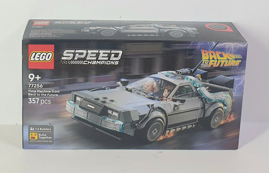 LEGO Speed Champions Back to the Future time machine set packaging on a white background